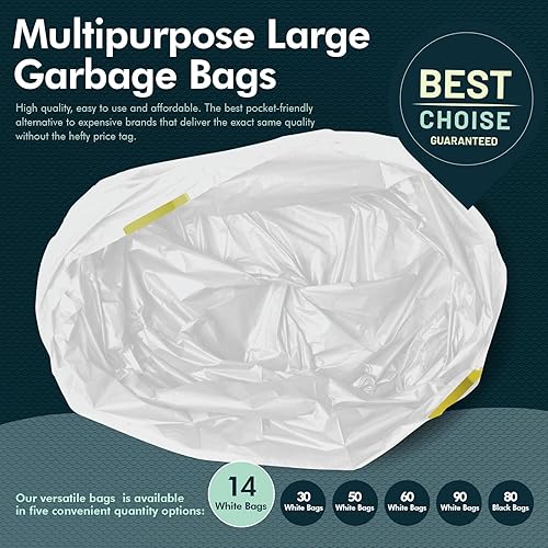 Miniatura 5 de PAMI Bolsas de basura altas con cordón para cocina de 13 galones 14 unidades, blancas  Bolsas de basura de plástico extrafuertes  Forros gruesos