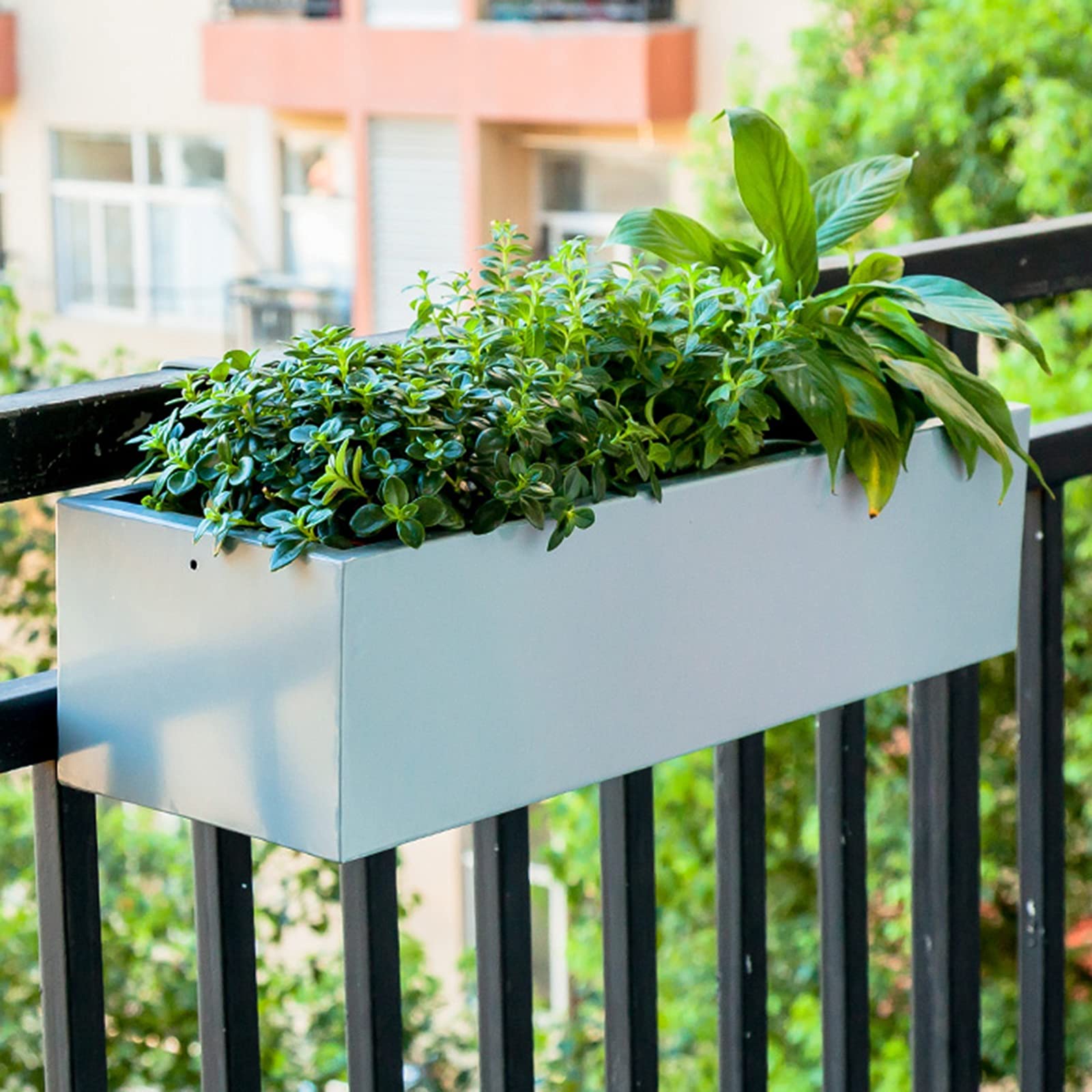 Jardinera con barandilla para Ventana de terraza de Porche, Soporte para Plantas Colgantes de Metal con Ganchos, Estante pequeño y Estrecho para Flores Vegetales para balcón, Patio con jardí
