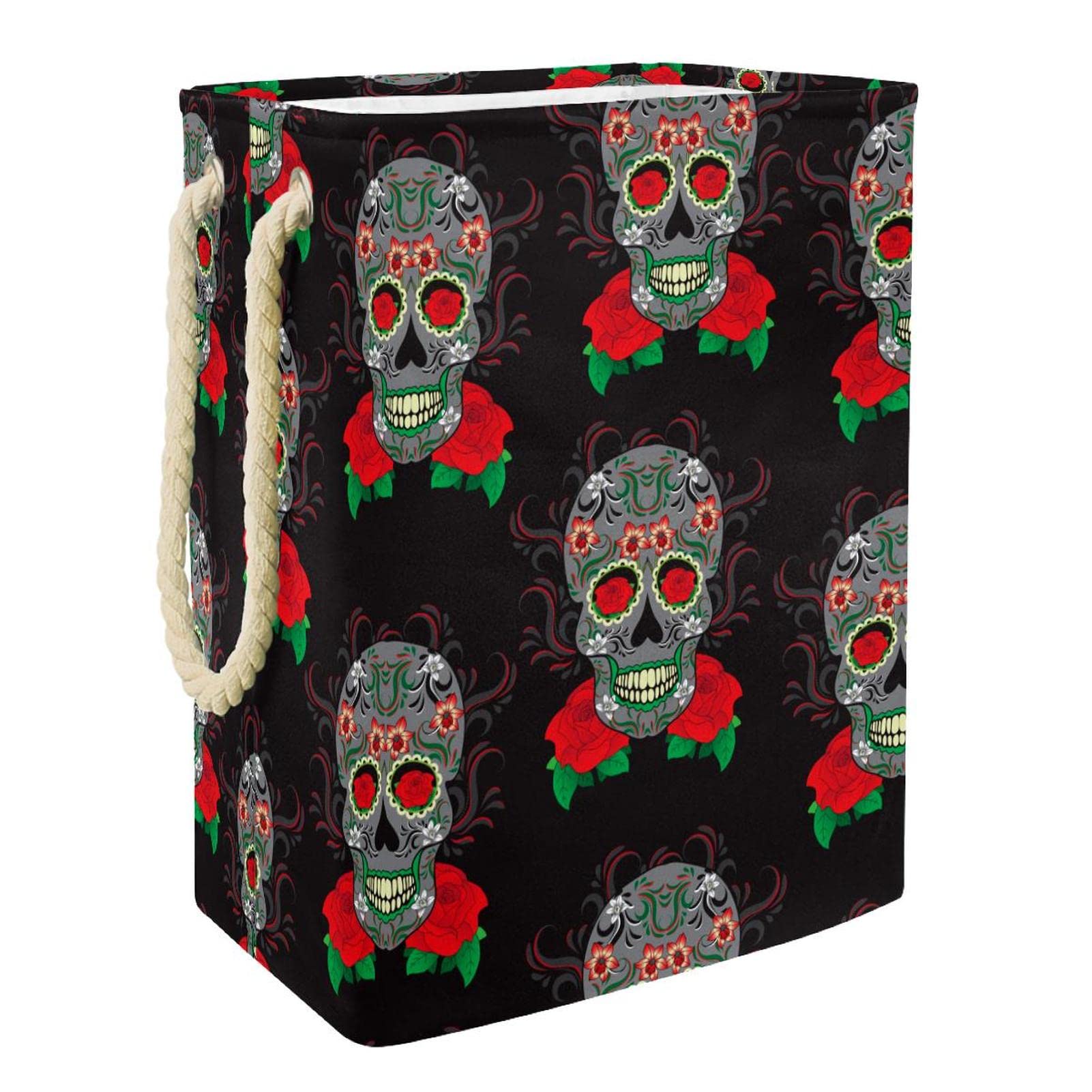 Grand panier à linge personnalisé crâne vintage pour rangement de chambre