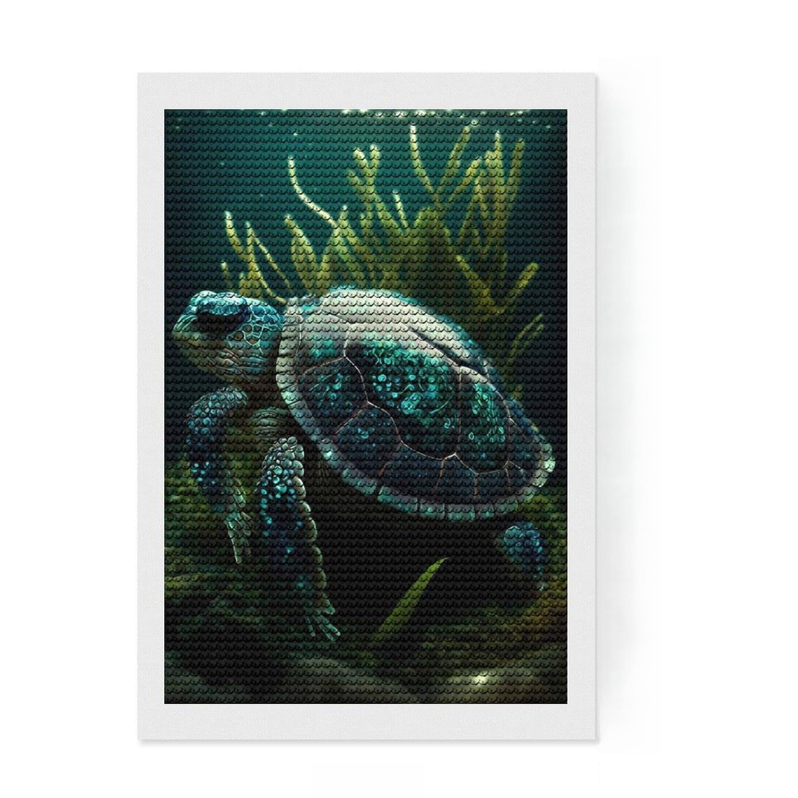 Junmoney Turtle Diamond Painting Set 8"x12", Vintage Style Decor, for Beginners, Stress Relief Craft, Christmas Gift