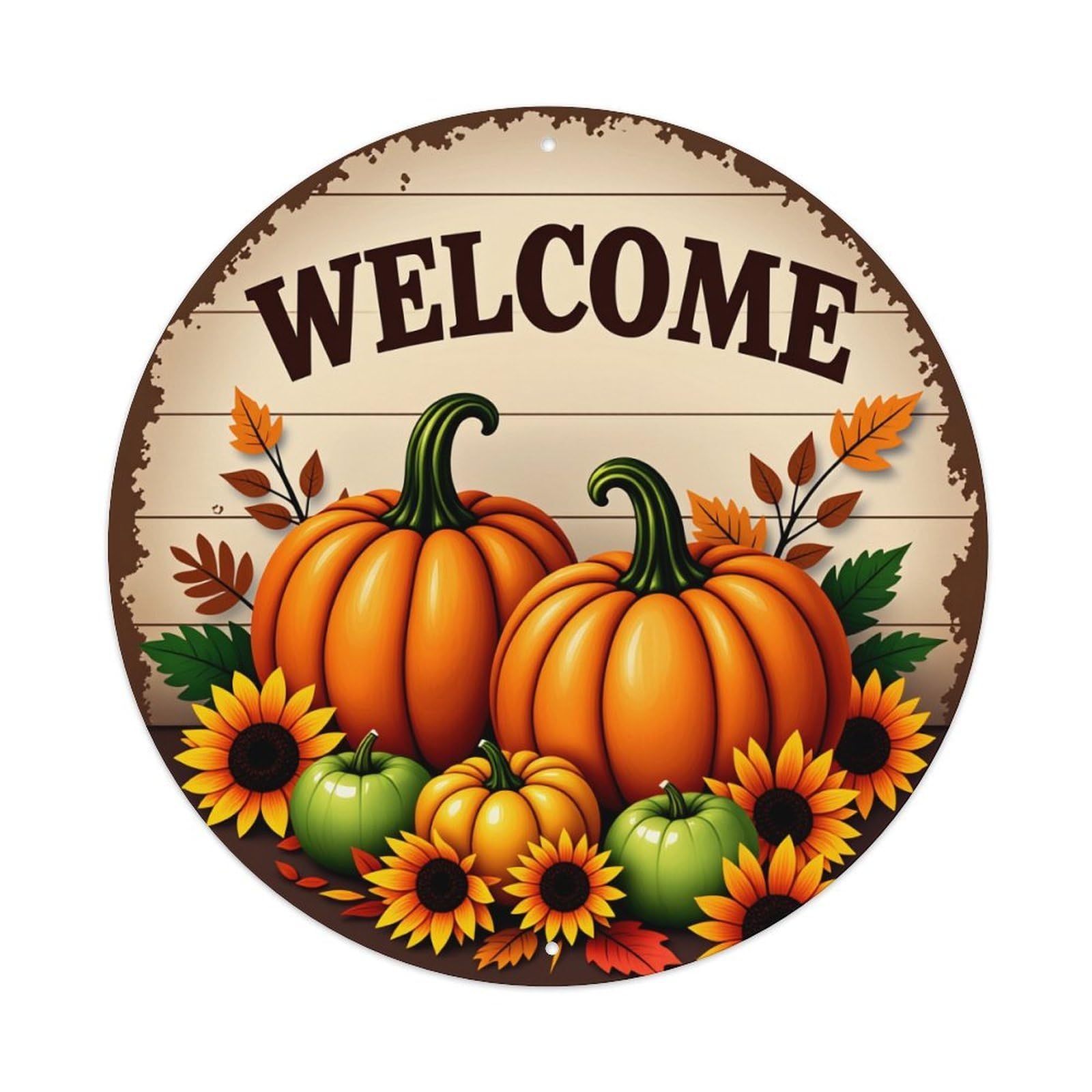 Welcome Autumn Pumpkins Sunflowers Leaves Tin Sign Vintage Style Home Bar Garden Wall Plaque Decor Metal Poster 8x12 Inch