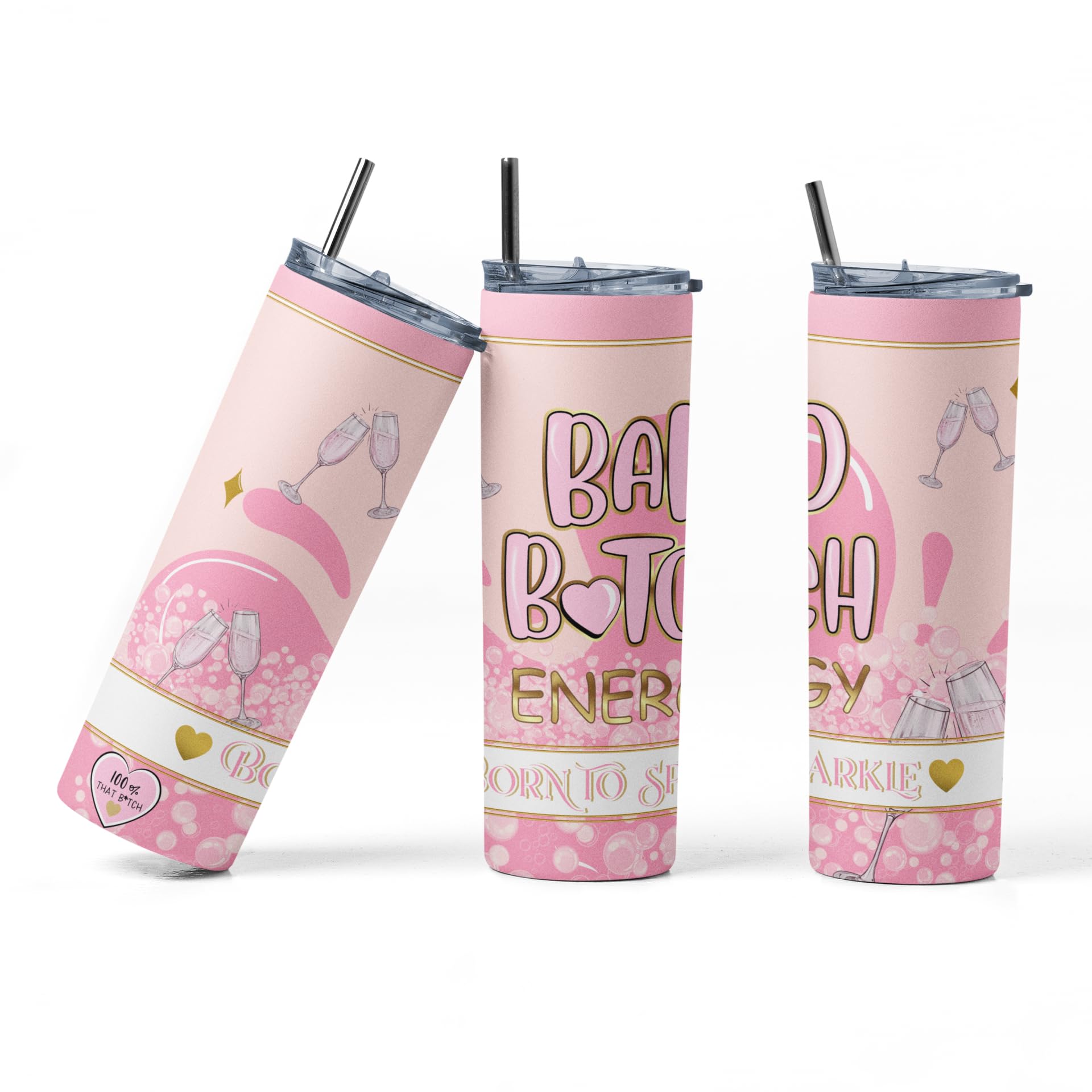 anjeca Plouise Inspired Tumbler, Pink, 'Bad Botch Energy' Print