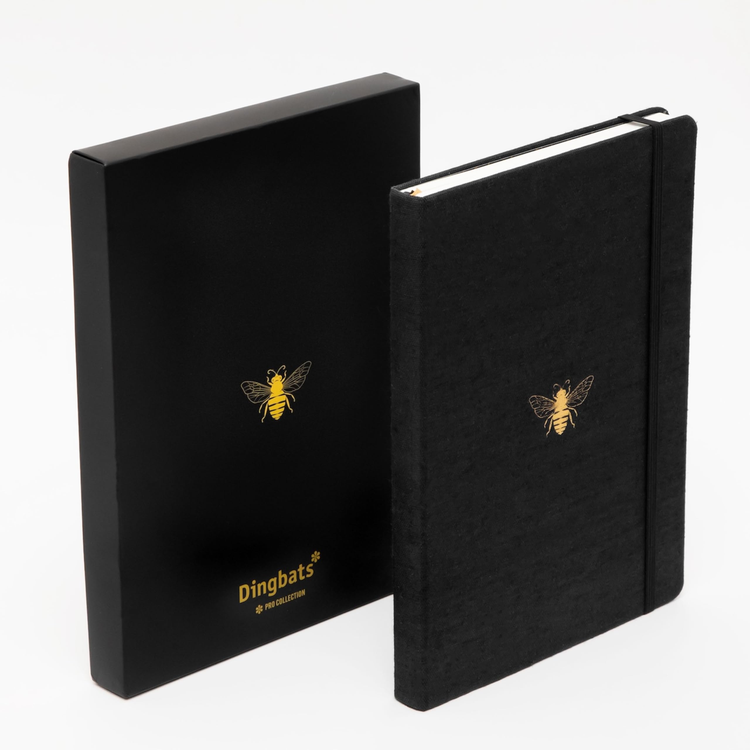 Dingbats* - Pro B5 Dotted Large Notebook with Gift Box - Black Textile Cover, Thread-Bound Journal - Pocket, Elastic Closure, Pen Holder, Bookmark