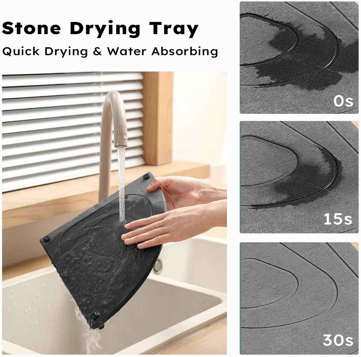 Stone Drying Tray, Instant Dry Sink Organizer for Bathroom Kitchen Counter image 3