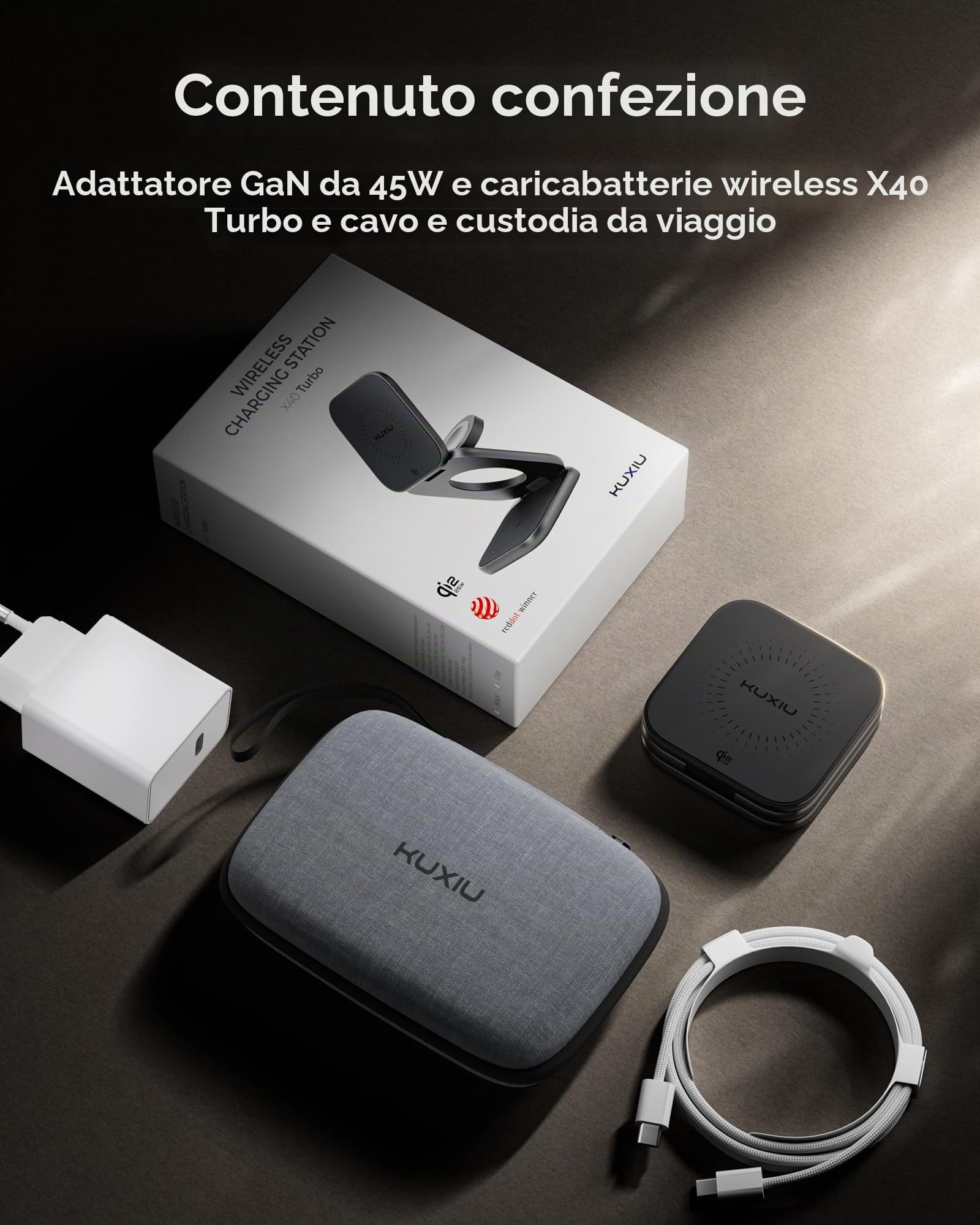 KU XIU X40 Turbo Qi2 25W Stazione di Ricarica, Caricatore Wireless 3 in 1 Pieghevole per iPhone 17/16/15/14/13/12/Air, 5W per iWatch 11–4/SE/Ultra & Auricolari Wireless, Design in Alluminio, Nero