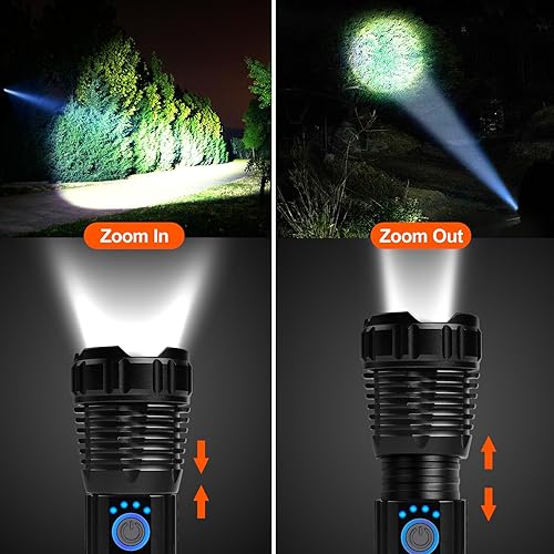 Miniatura 7 de Linternas recargables de alto lúmenes, súper brillante, 50000 lúmenes, potente linterna y linterna táctica con caja de regalo, 5 modos, impermeable,