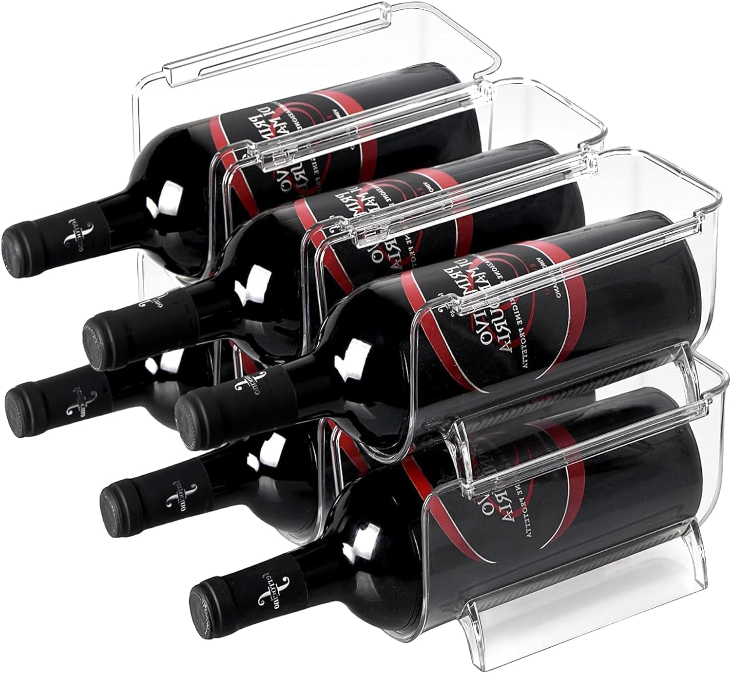 Dhadh Set of 6 Wine and Water Bottle Organizer, Stackable Plastic Wine Rack Holder for Pantry, Kitchen, Fridge, Ideal Storage for Wine, Soda, Pop and Beer, Clear-image-24
