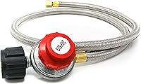 GasOne 2113 0-20 PSI Adjustable Propane Regulator with 4ft Steel Braided Hose - QCC1 for Burners, Fryers, Smokers