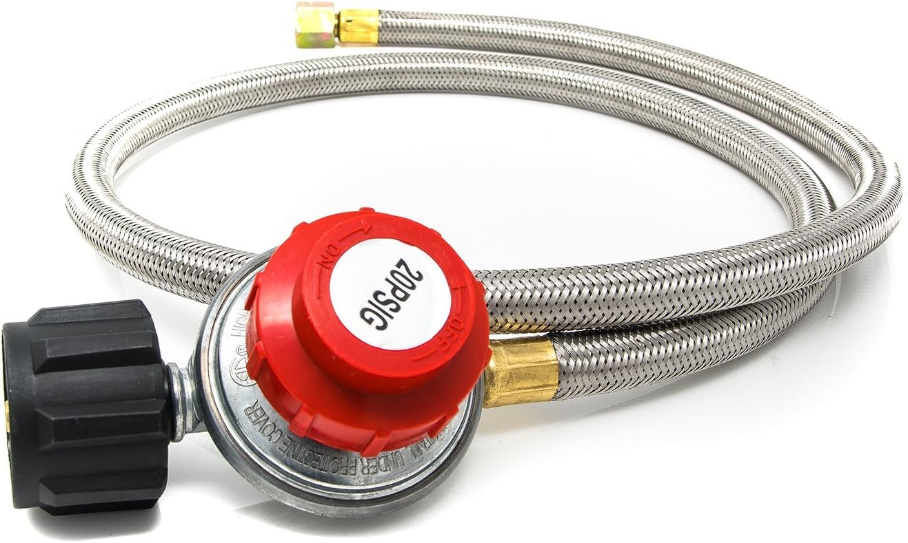 GasOne 2113 0-20 PSI Adjustable High Pressure Propane Regulator with 4 ft Steel Braided Hose – QCC1 Type, Works with Burners, Turkey Fryers, Smokers & Heaters