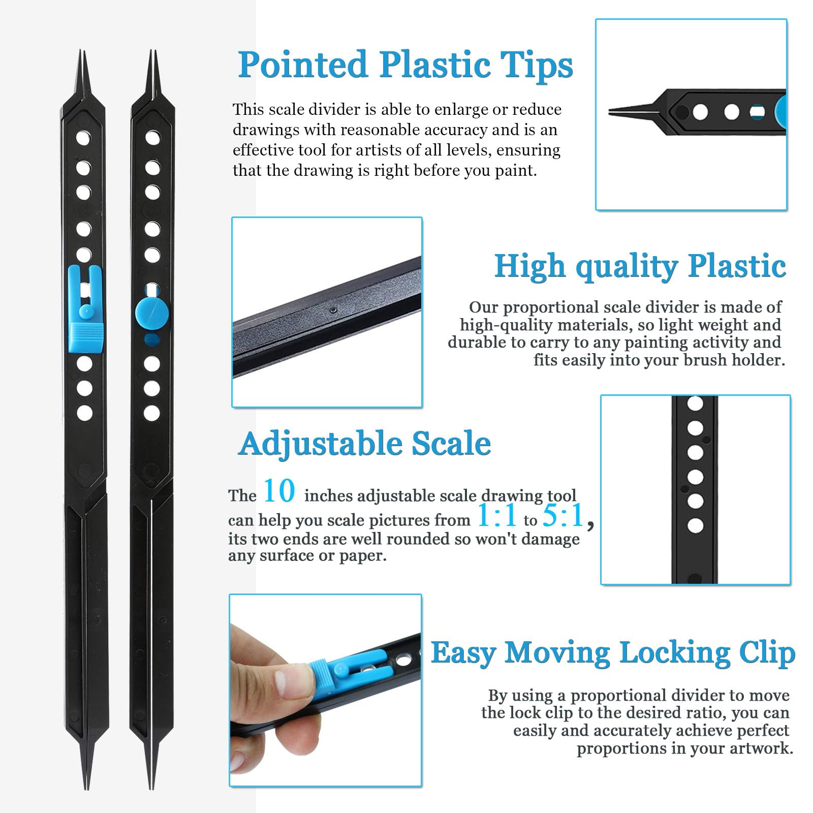 Broeampe Proportional Divider Artist Drawing Scale Tool 10 Inches, Pantograph Drafting Supplies Adjustable Caliper and Subject Dividers for Art Tools, Black - Image 3