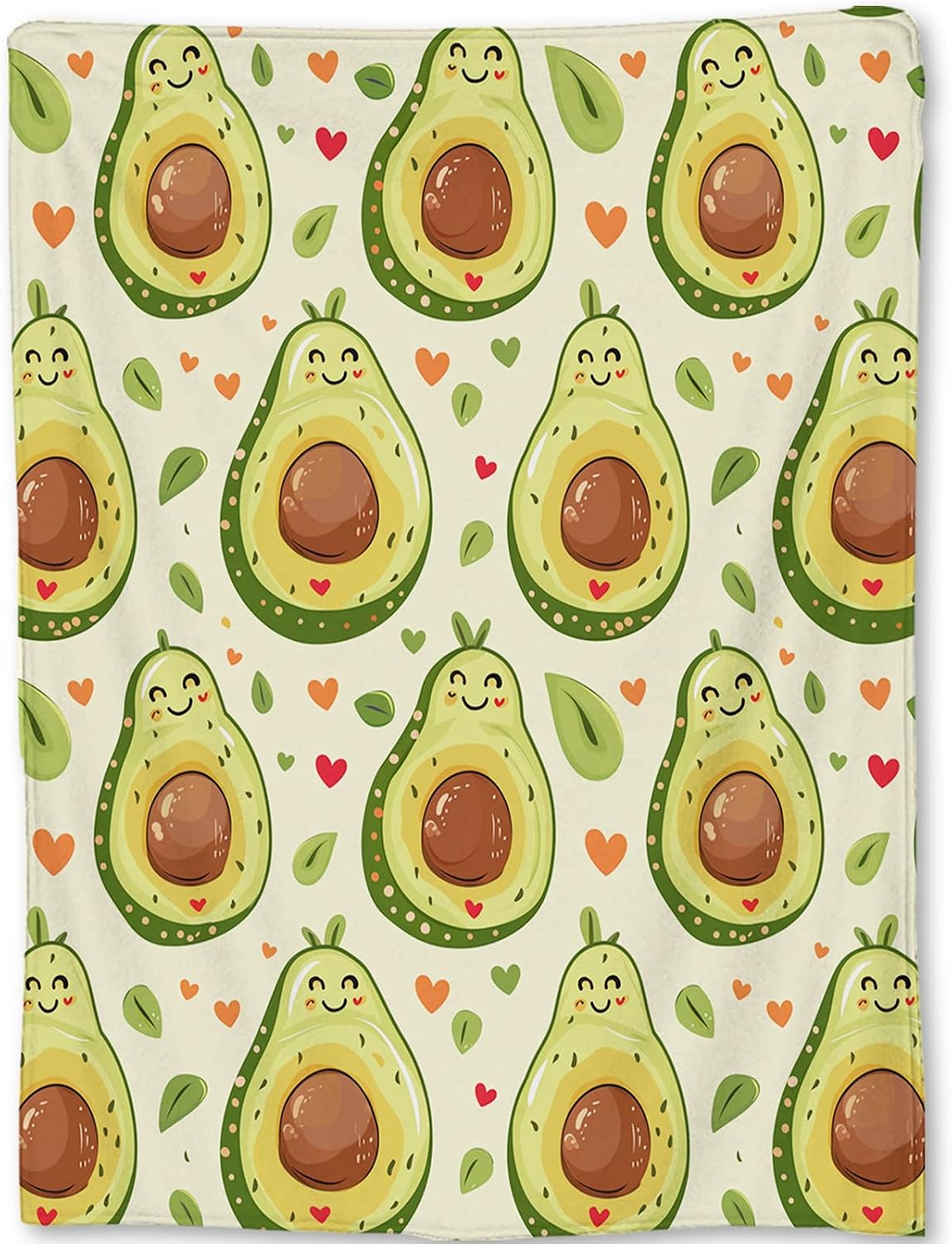 Cute Smiling Avocado Throw Blanket 50x60 in, Heart Leaves Design Blankets for Couch Bedroom Living Room Indoor Decor, Lightweight Soft Cozy Bedding Birthday Gift for Kids Boys Adults