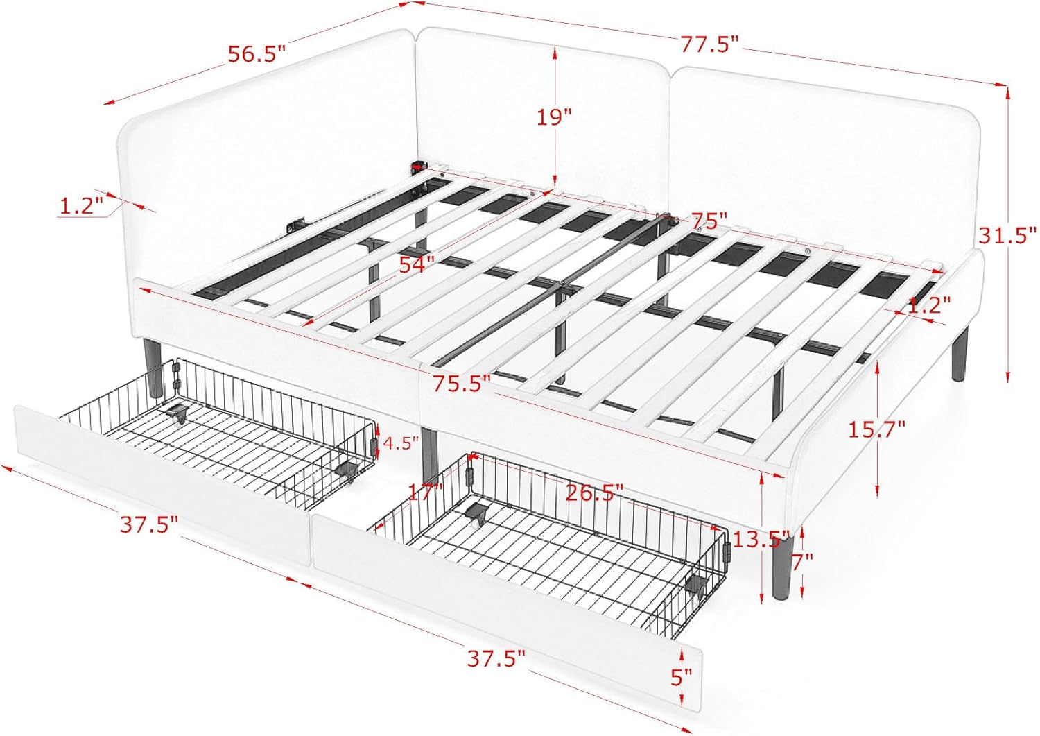 Ball & Cast Full Size Daybed with 2 Storage Drawers, Velvet Day Bed Frame with Head Board & Slats Support,L Shaped Corner Sofa Bed for Living Room,Bedroom,Black
