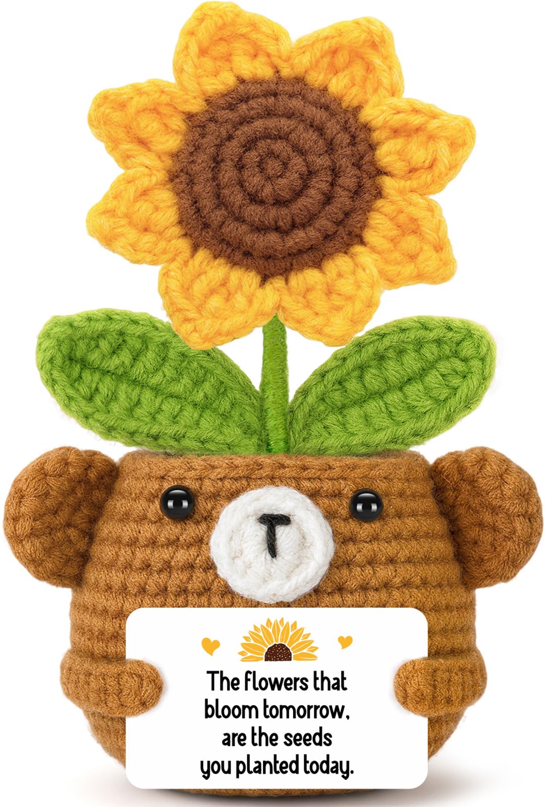 Inspirational Gifts for Women,Positive Handmade Crochet Bear Sunflower Get Well Soon Encouragement Pick Me Up Gift for Friend Girls,Back to School Thank You Appreciation Birthday Gift for Teacher
