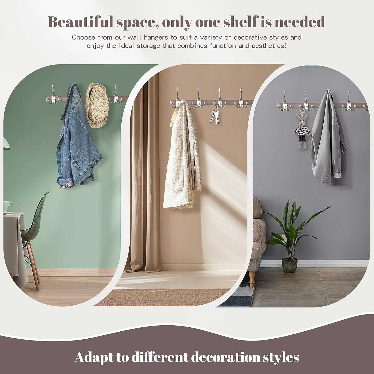 Modern Zinc Alloy Wall Mounted Coat Rack - Multi-Purpose Wall Hook Organizer with 10 Hooks, Rustproof Metal Hook for Hallway, Bathroom, Bedroom (Silver Nickel, 1 Item-10 Hooks)