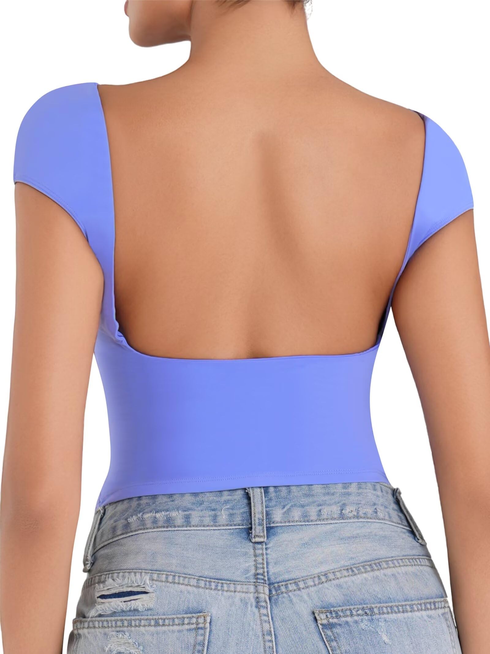 Sunzel Women’s Backless Sexy Going Out Top Double Lined Soft Y2K Basic Crop Tee Cute Shirt with Open Back & Rubber Grip