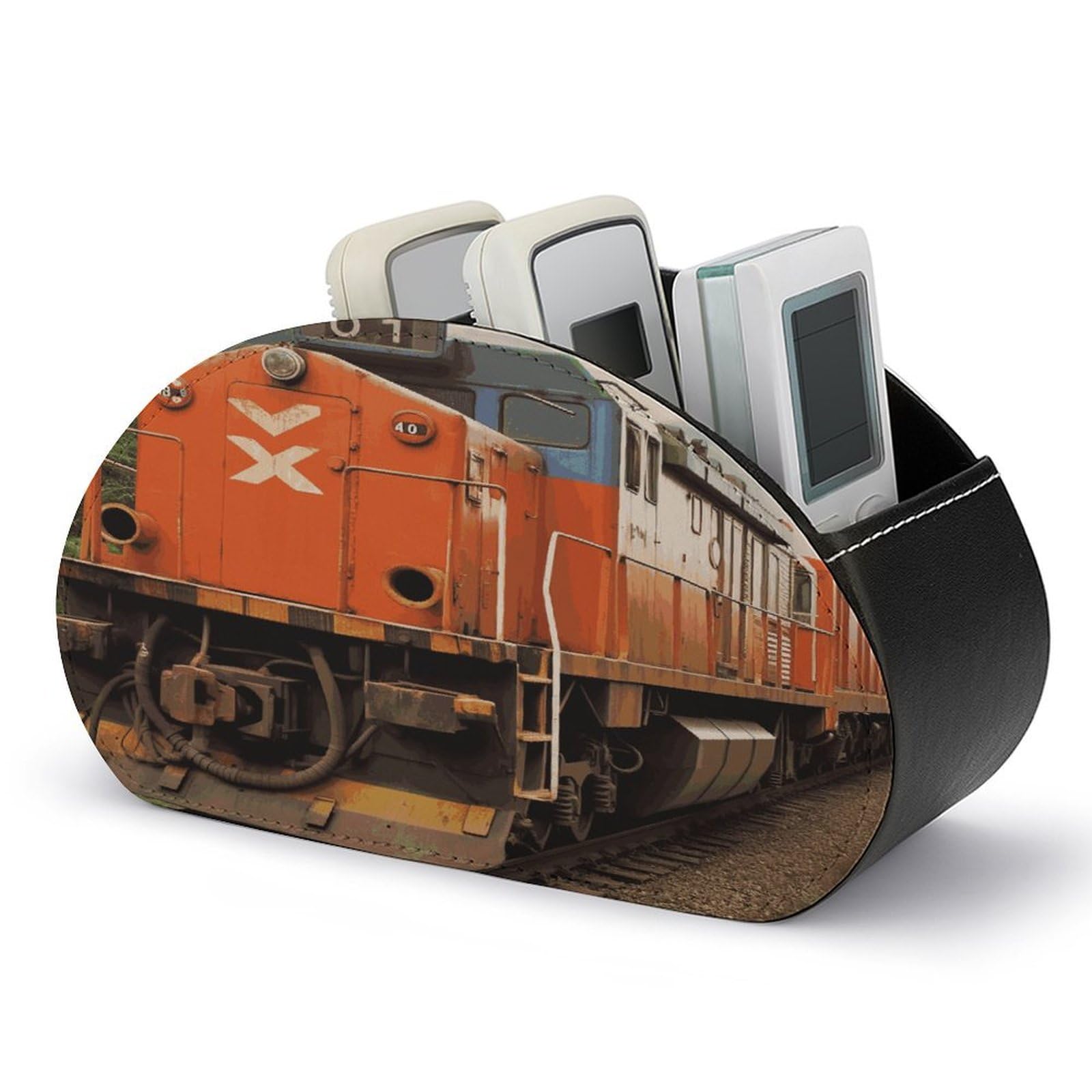 FekiLoot Train Remote Control Holder, PU Leather Remote Control Organizer Box Stationery Remote Control Box Desk Storage Organizer for DVDs,Glasses,Pens,Media Players