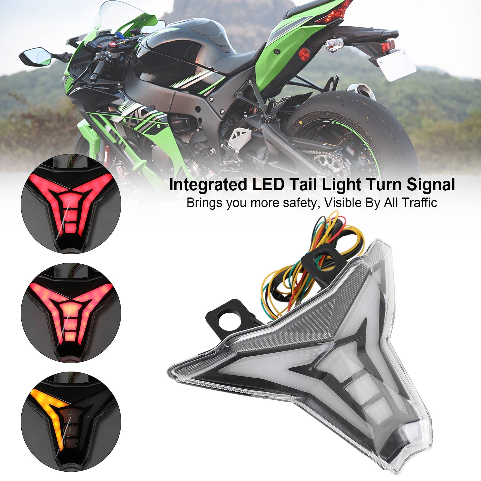 Areyourshop Integrated Tail Light Turn Signal fit for Kawasaki Ninja ZX-10R 2016-2022, Ninja ZX-6R 2019-2022, Ninja 400 / Z400 2018-2022, Z1000 2013-2022