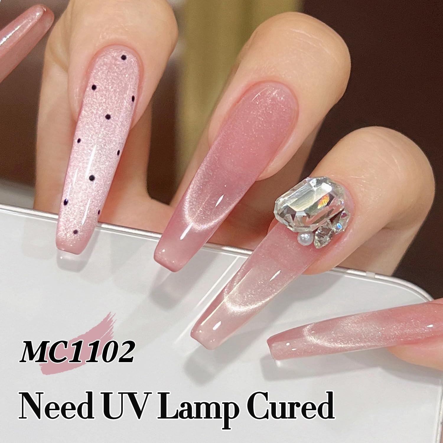 Esmalte en gel de ojo de gato magnético, 0.5 onzas líquidas, holográfico, purpurina, brillante, translúcido, esmalte de uñas, salón de belleza en casa (gelatina rosa naranja, MC1102) 8