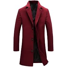 Tanming Mens Black Trench Coat Notched Lapel Single Breasted Long Peacoat Overcoat