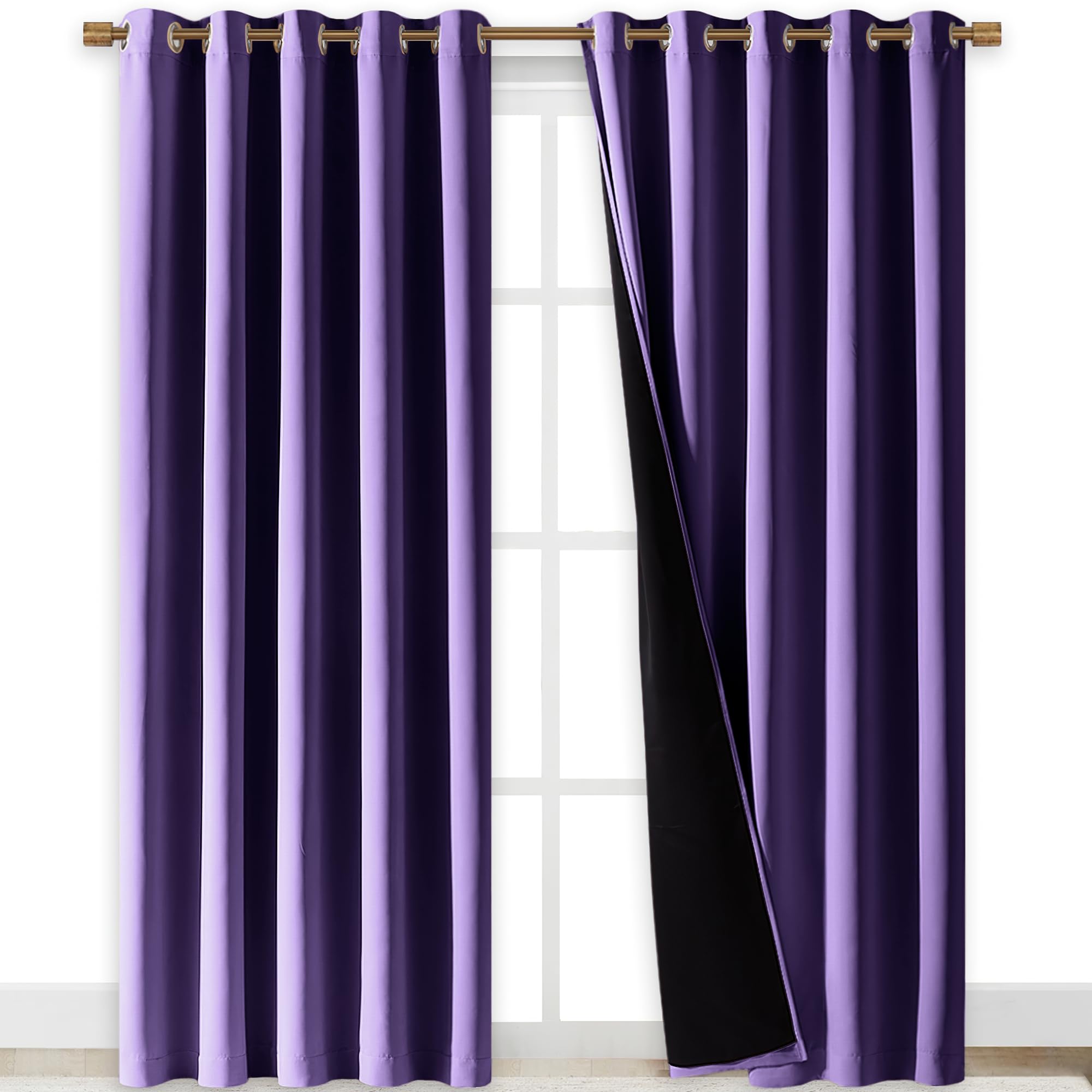 NICETOWN Lilac Purple Full Shade Curtain Panels, Pair of Energy Smart &amp; Noise Blocking Out Blackout Drapes for Dining Room Window, Thermal Insulated Guest Room Lined Window Dressing, 70 x 84 inch