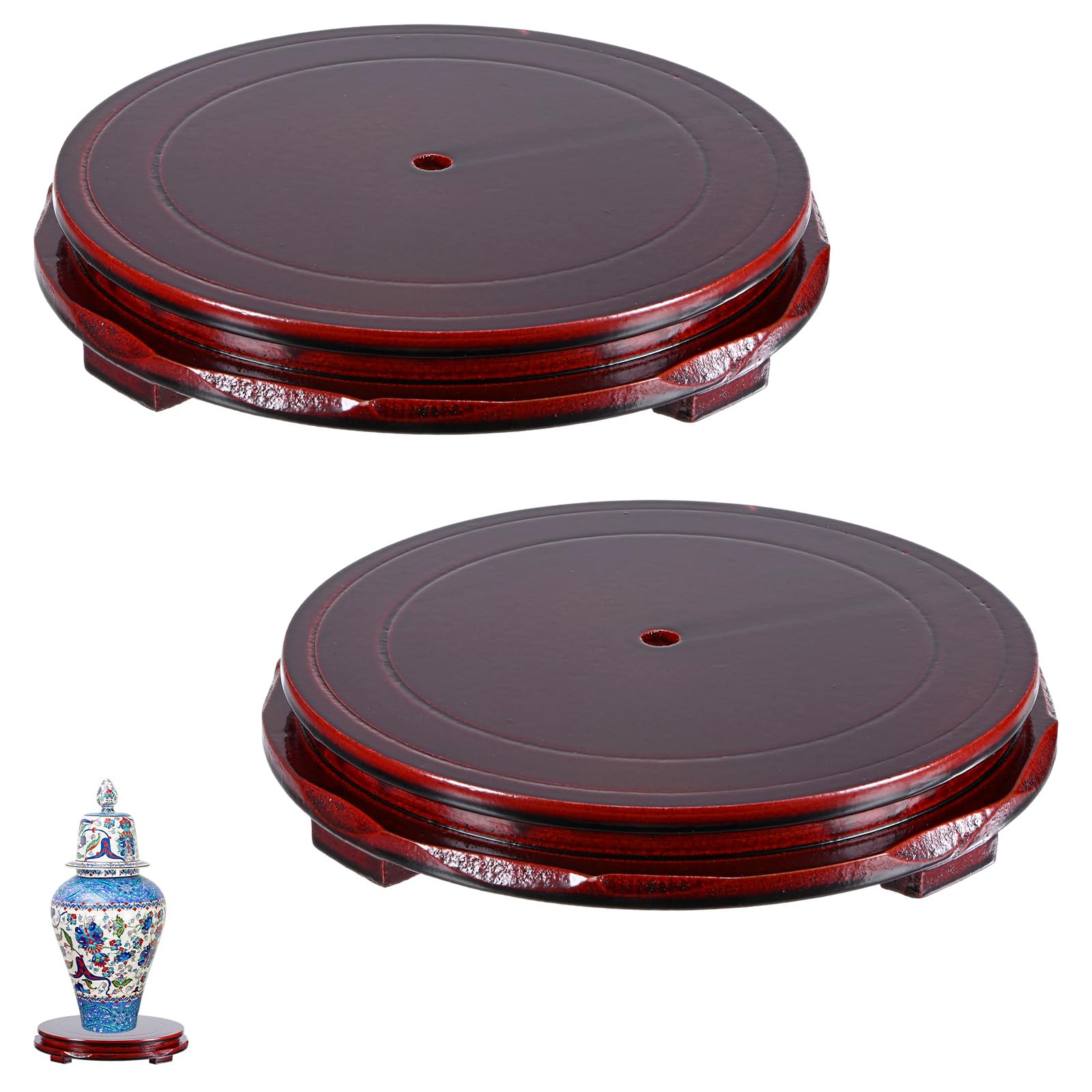 Présentoir en bois marron avec base ronde stable sans rotation lot de 2 M METERXITY