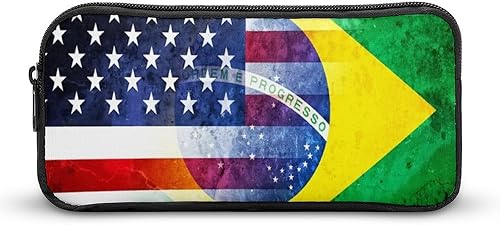 Estuche para lápices con bandera de Estados Unidos y Brasil, bolsa de lápices duradera de gran capacidad, bolsa de almacenamiento para bolígrafos