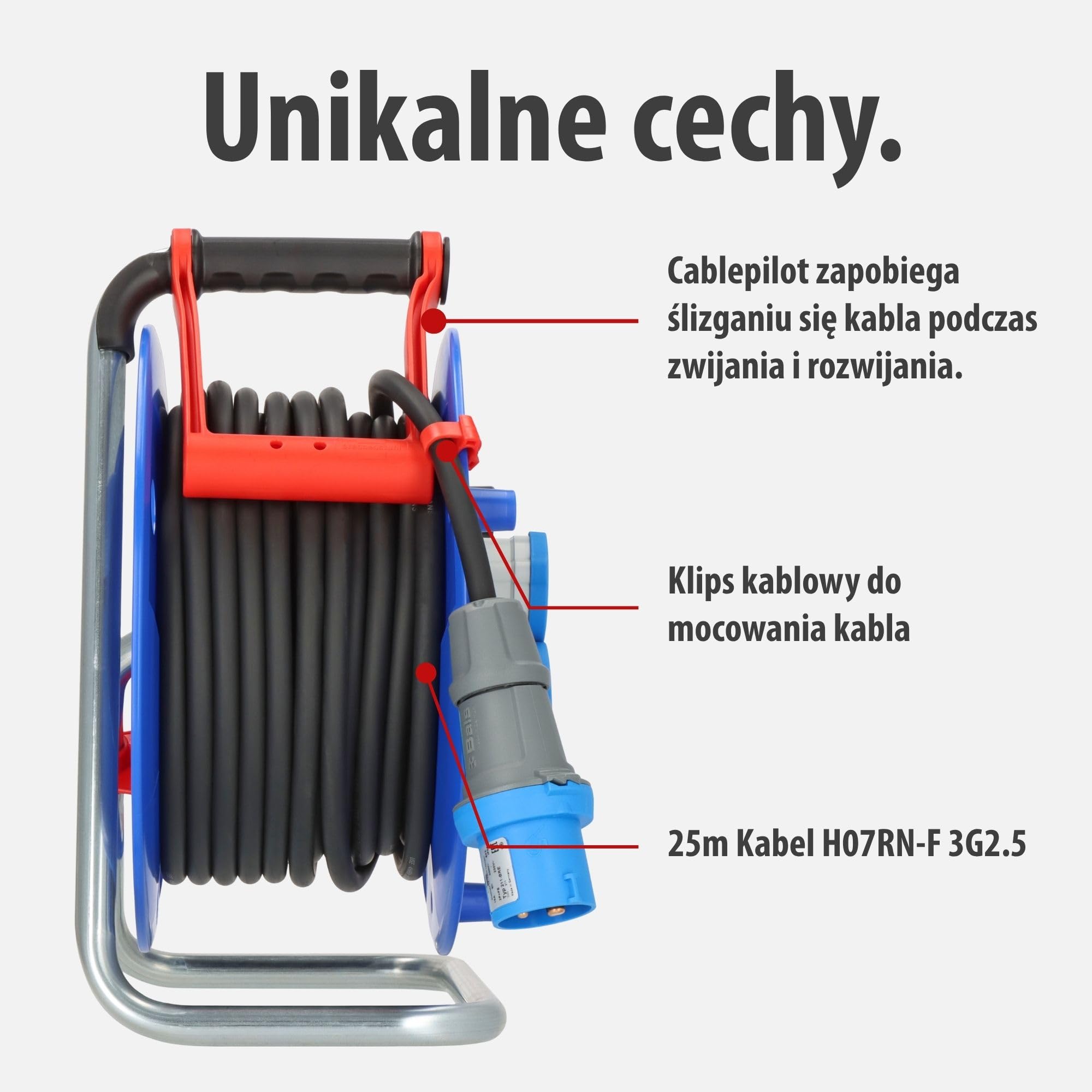 Brennenstuhl Bęben kablowy przemysłowy/budowlany Garant CEE 2 IP44 25 m (czarny kabel H07RN-F 3G2,5, bęben z 2 gniazdami CEE, do stałego użytku na zewnątrz IP44, Made in Germany) niebieski