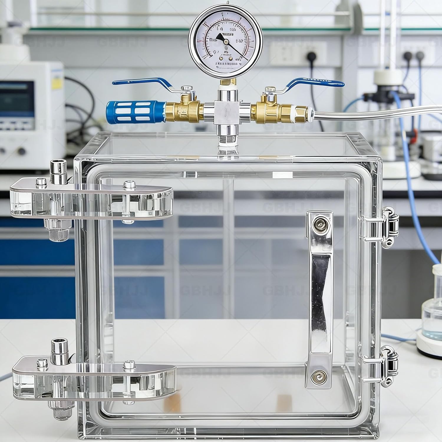 Clear Degassing Box Kit, Vacuum Degassing Chamber w/Pressure Gauge, Vacuum Desiccator Cabinet with 2 Way Valve, Strong Sealing,for Lab, Industrial Use 30CM