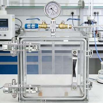 Clear Degassing Box Kit, Vacuum Degassing Chamber w/Pressure Gauge, Vacuum Desiccator Cabinet with 2 Way Valve, Strong Sealing,for Lab, Industrial Use 30CM