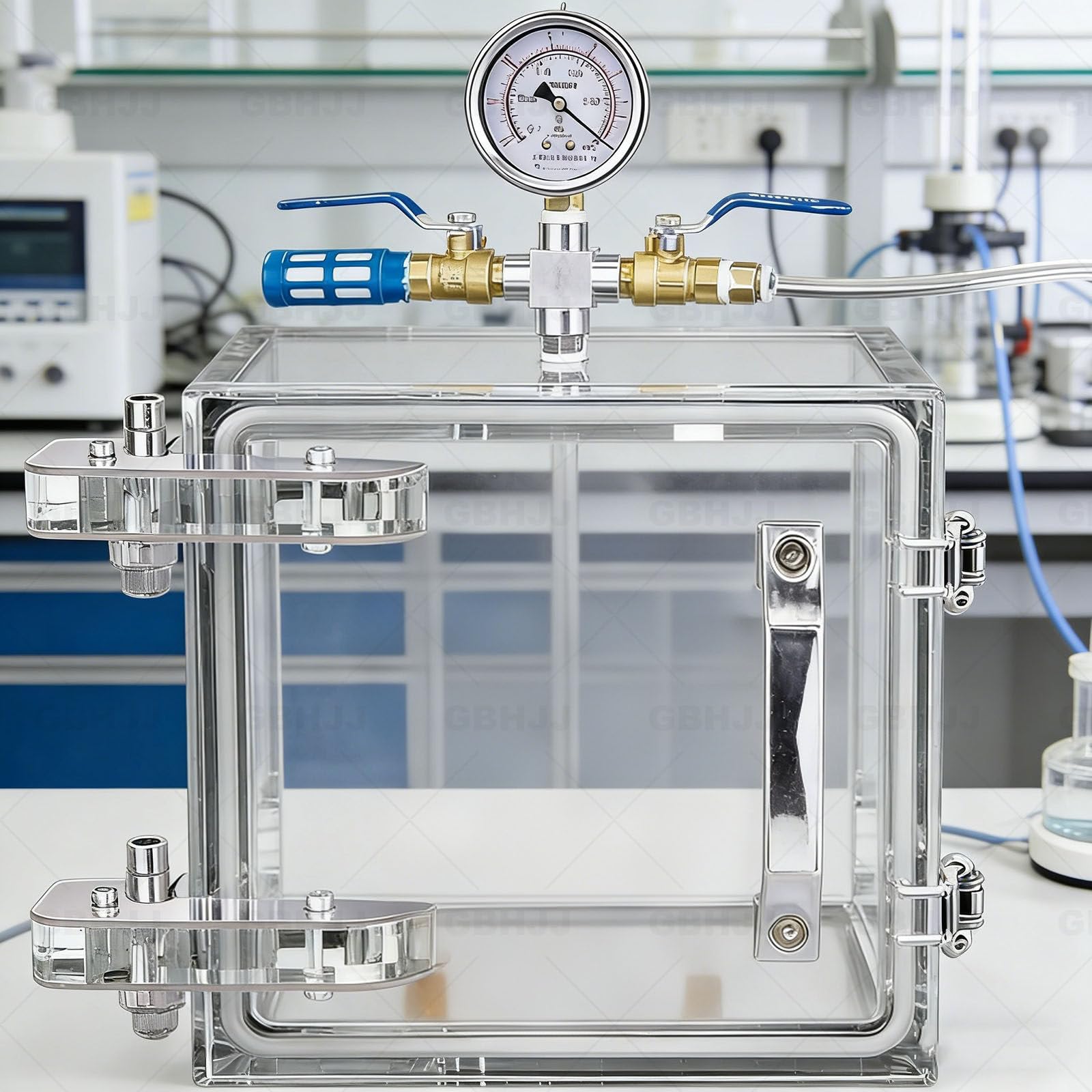 Kit de cámara de desgasificación al vacío con manómetro, desecador al vacío de 20 cm para uso industrial y de laboratorio, sellado fuerte, válvula de 2 vías, caja de desgasificación transparente