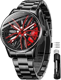 Watches for Men Skeleton Quartz Racing Car Wheel Stainless Steel Casual Sports Waterproof Luminous Mens Watches