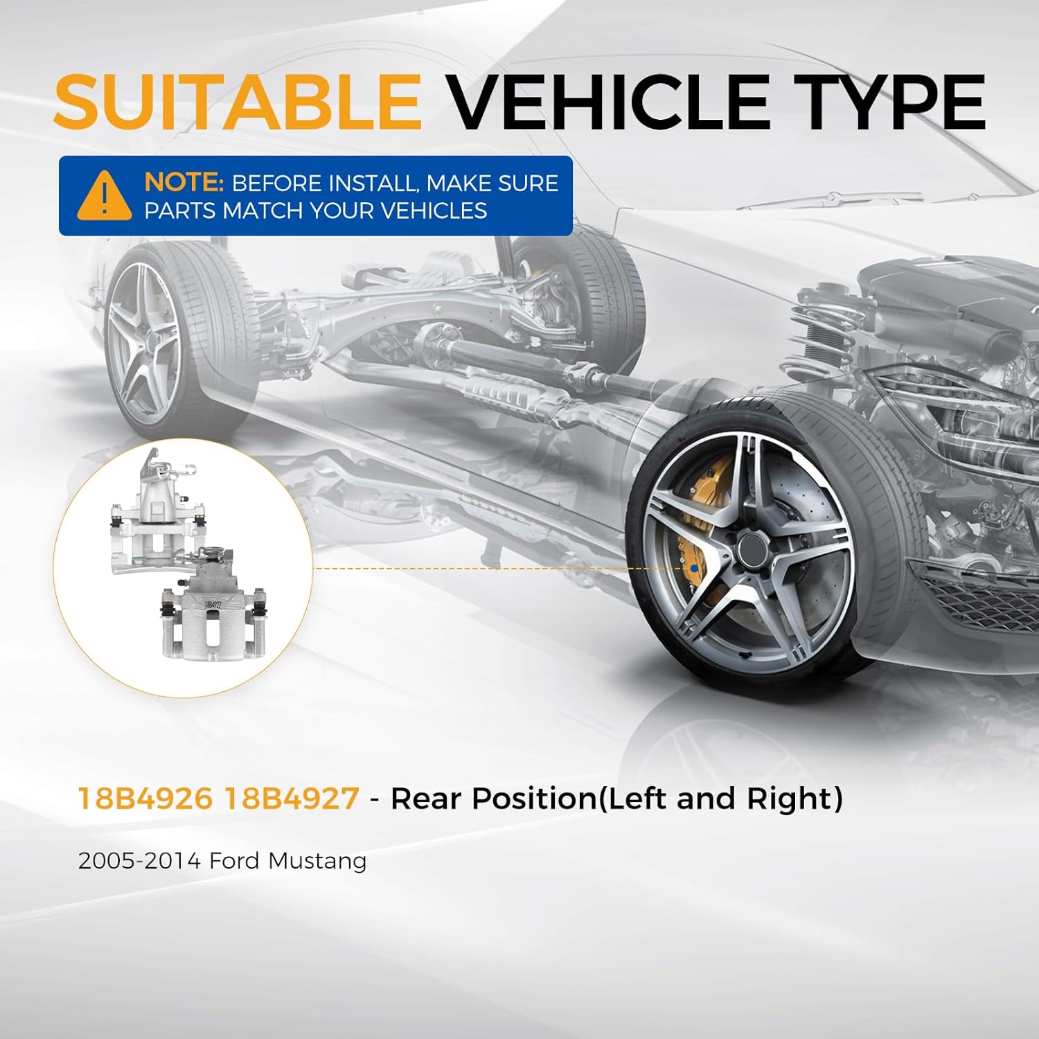 PAROD Rear Disc Brake Caliper with Bracket Fit for Ford Mustang 2005-2014, Replace#18B4926 18B4927 Rear Left&Right