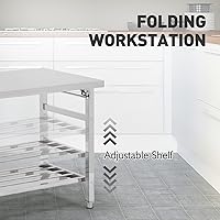 Vista 6 de Mesa de trabajo de acero inoxidable, mesa de trabajo plegable de preparación de alimentos para cocina comercial restaurante