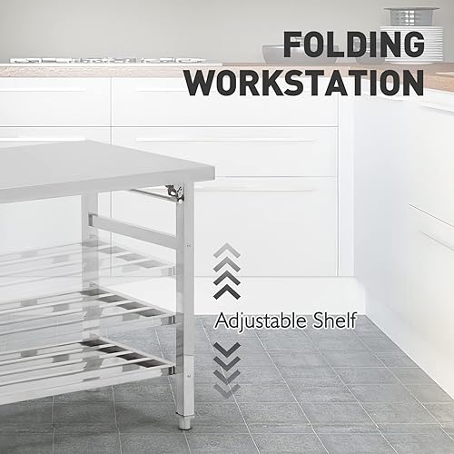 Miniatura 5 de Fashionwu Mesa de acero inoxidable 24 x 47 pulgadas mesa plegable resistente para cocina mesa de preparación comercial de acero inoxidable con