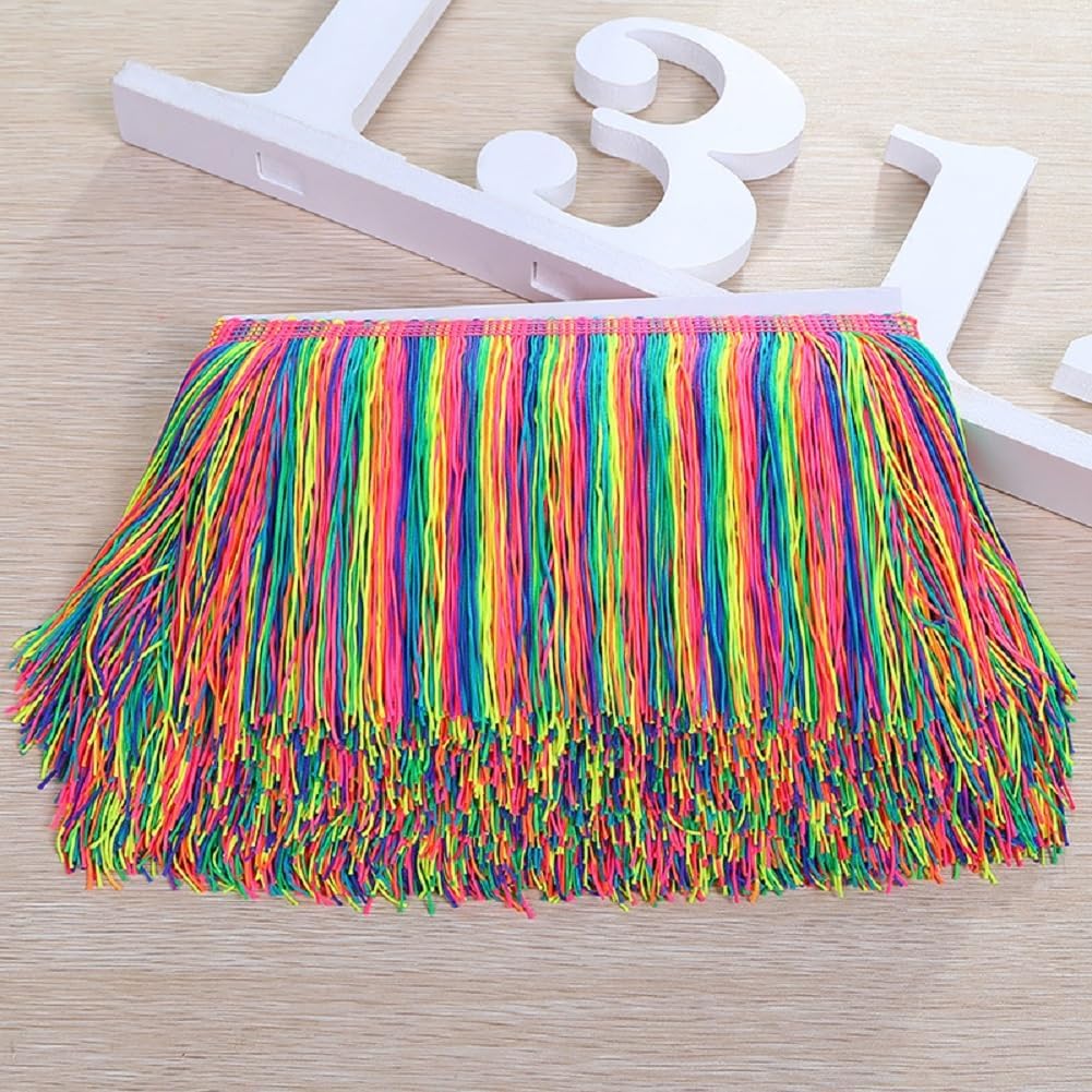 Yalulu 10 Yards of 12 inch Chainette Fringe Trim Tassel Sewing Trim, Rainbow Polyester Tassel Fringe Trimming for DIY Latin Dress Stage Clothes Accessories