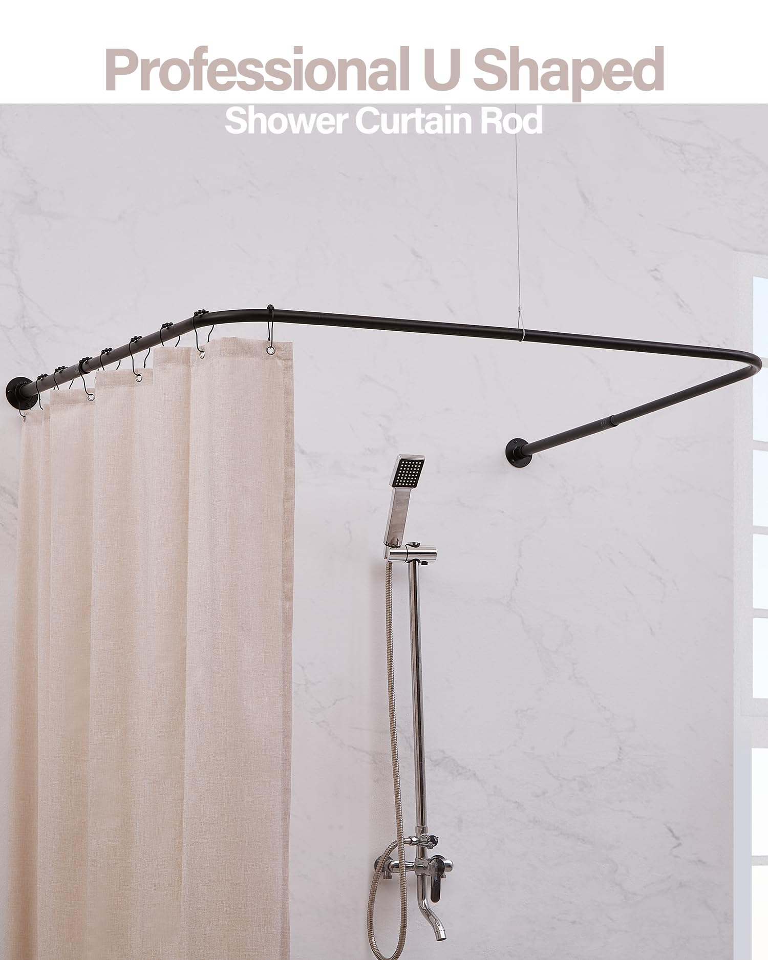 Yampos U Shaped Shower Curtain Rail, [Both Sides: 60 cm, 132 cm, Middle: 76,2 cm - Image 3