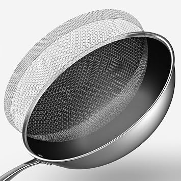 Carbon Steel Wok Pan with Lid, Ultra Nonstick Fry Pan with Lid, Fried Rice Pan Non Stick Wok with Lid, for Induction, Electric, Gas, Halogen All Stoves