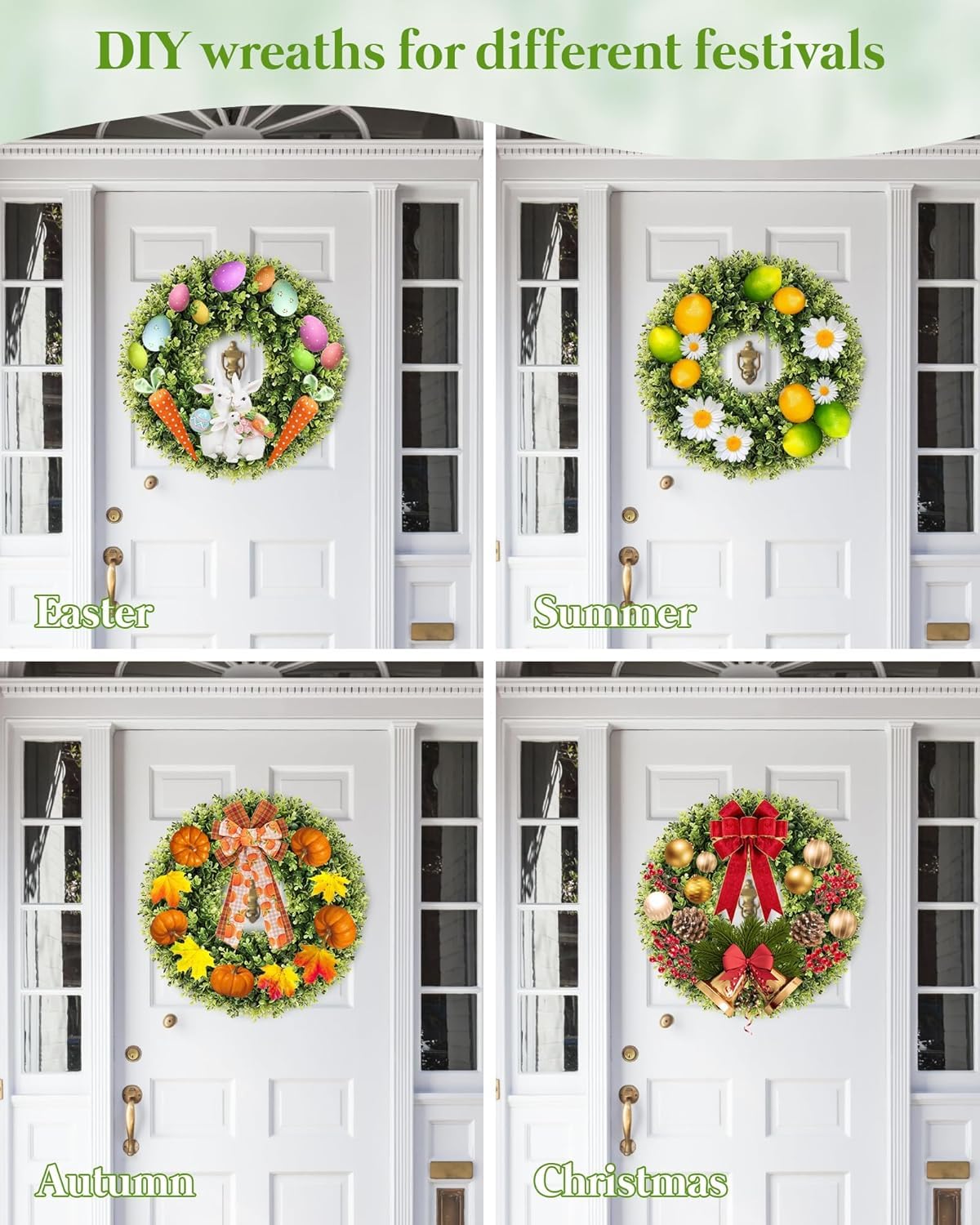 50.8cm, Buchsbaum-Türkränze, Frühling- und Sommer-Türkranz für die Haustür, künstlicher grüner Kranz für alle Jahreszeiten, für Farmhaus, Hochzeit, Veranda, Wand