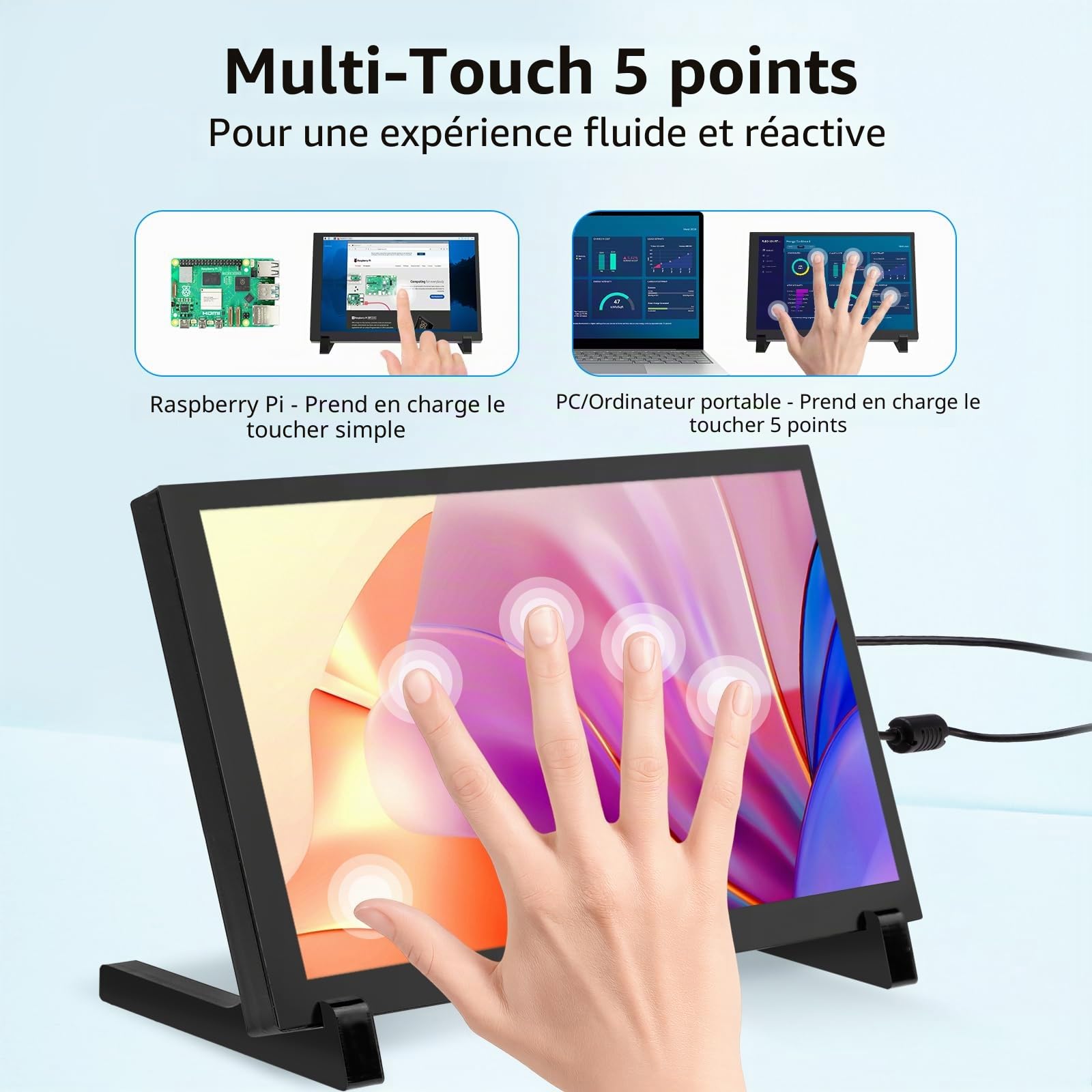 ELECROW Écran Tactile, Moniteur d'affichage Raspberry Pi 10,1 Pouces 1280×800 HD Mini-écran Compatible avec Raspberry Pi 5/400/4/3/2/Zero/B/B+, Win11/10/8/7, Jetson Nano
