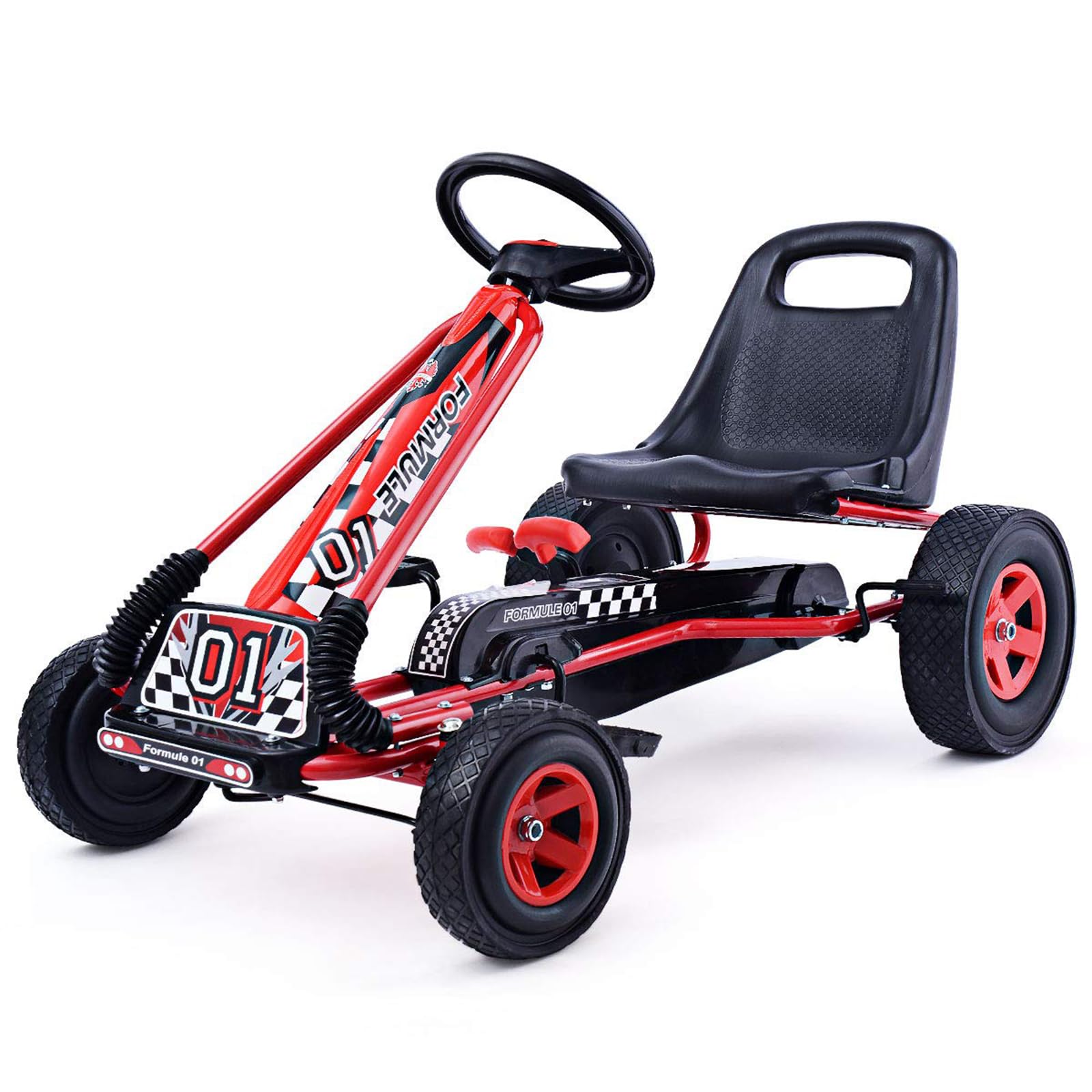 DREAMADE Kinder Go Kart Tretfahrzeug, Tretauto mit Bremsen, Kinderfahrzeug Pedalfahrzeug mit Verstellbarem Sitz für Kinder ab 3 Jahre (Rot)
