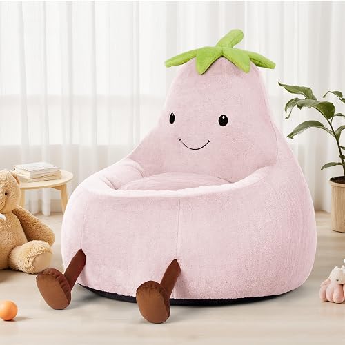 DUMOS Kids Bean Bag Chair, Stuffed Toddler Couch with Faux Rabbit Fur Cover for Teens & Kids, Comfy Lazy Sofa Chair for Reader, Living Room, Bedroom, Aged 4-12 Years, 31 Inch, Pink