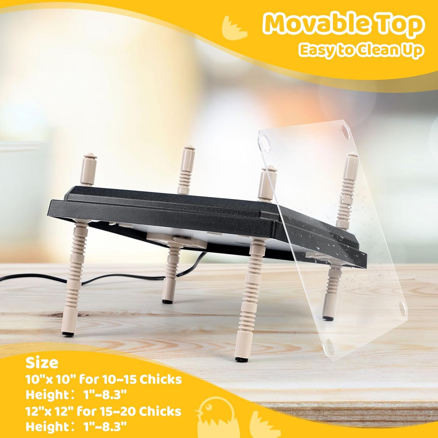 Brooder Heating Plate for Chicks Adjustable: with Bonus 12x12 Warmer with Easy- Cleaning Plate 22W Poultry Coop Heater for 15 Baby Chicks