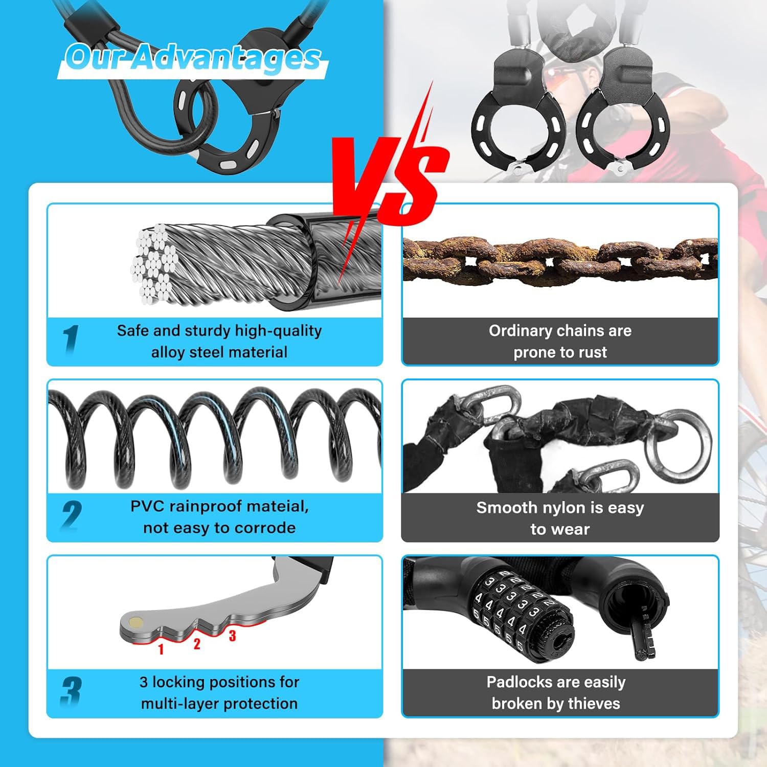 Antivol Trotinette Électrique Haute Sécurité - Cadenas à Menotte 14mm avec 3 Clés avec sac de rangement portable - Anti-Vol pour Scooter/Vélo Électrique/Poussette