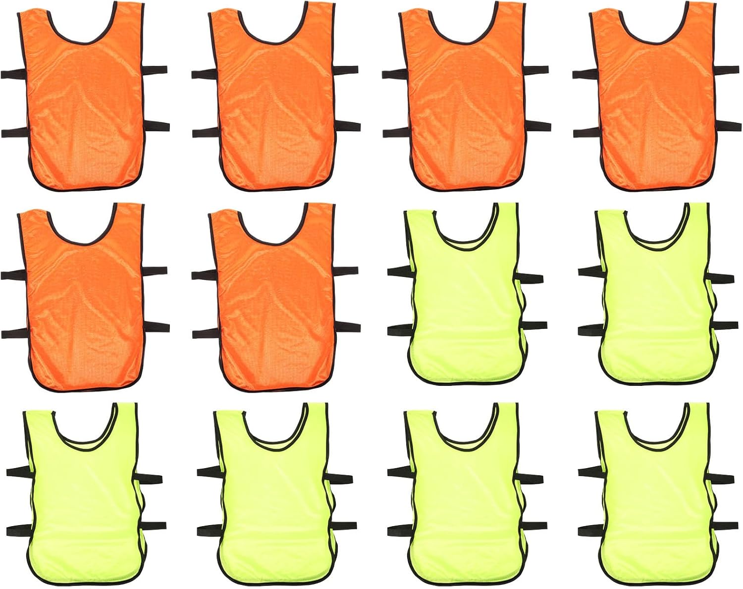 12pcs Soccer Basketball Training Vests Breathable Polyester Washable Sports Pinnies for Youth Team Practice and Scrimmage in Fluorescent Green and Orange