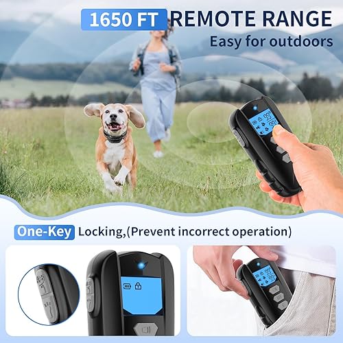 Miniatura 4 de Collar de choque para perro con control remoto, collar eléctrico de entrenamiento para perros de 1650 pies, collar electrónico recargable