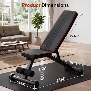 YOLEO Adjustable Weight Bench - Utility Weight Benches for Full Body Workout, Foldable Incline/Decline/Flat Bench Press for Home Gym