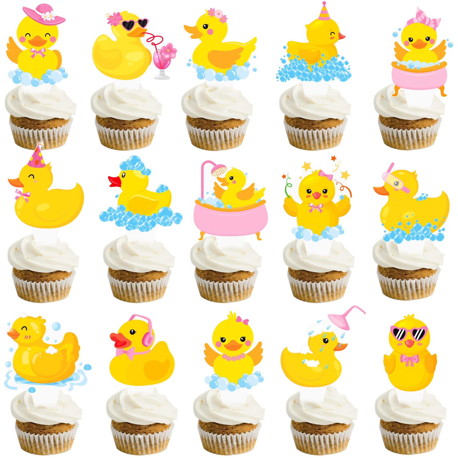 CANDY CHEF Duck Party Cupcake Toppers 48Pcs Rubber Duck Birthday Decorations Cake Toppers for Girls