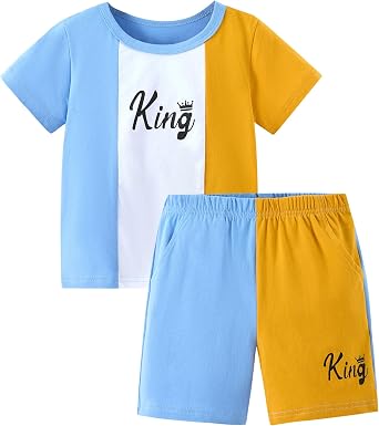 mksodopy Toddler Boy Clothes Color Block Patchwork Short-Sleeved T-Shirt Color Block Shorts Boys Summer Outifts