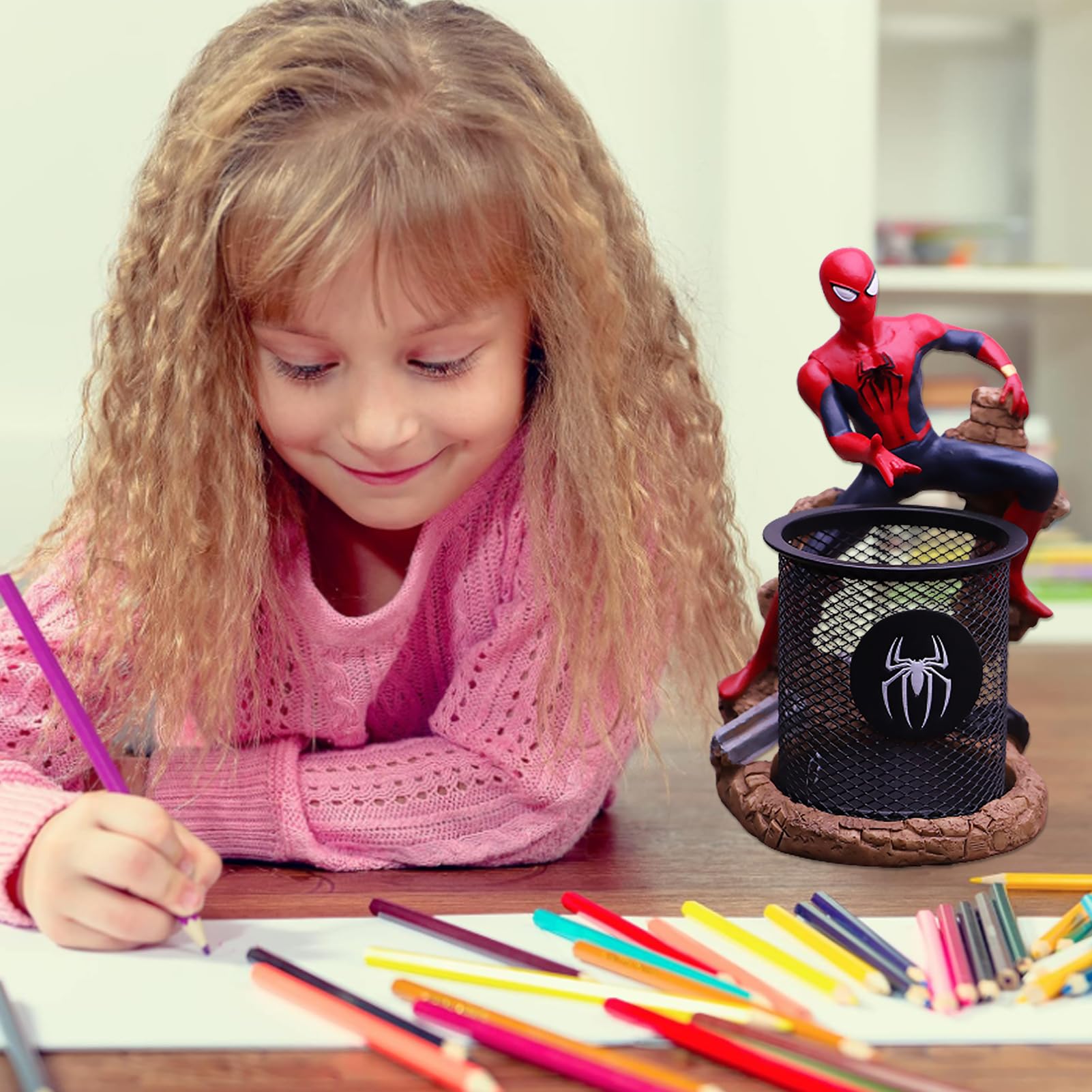 Statue in resina, portapenne per personaggi, decorazione da scrivania, multifunzionale, decorazione da ufficio, idea regalo per captain Spider-Man (stile 5)