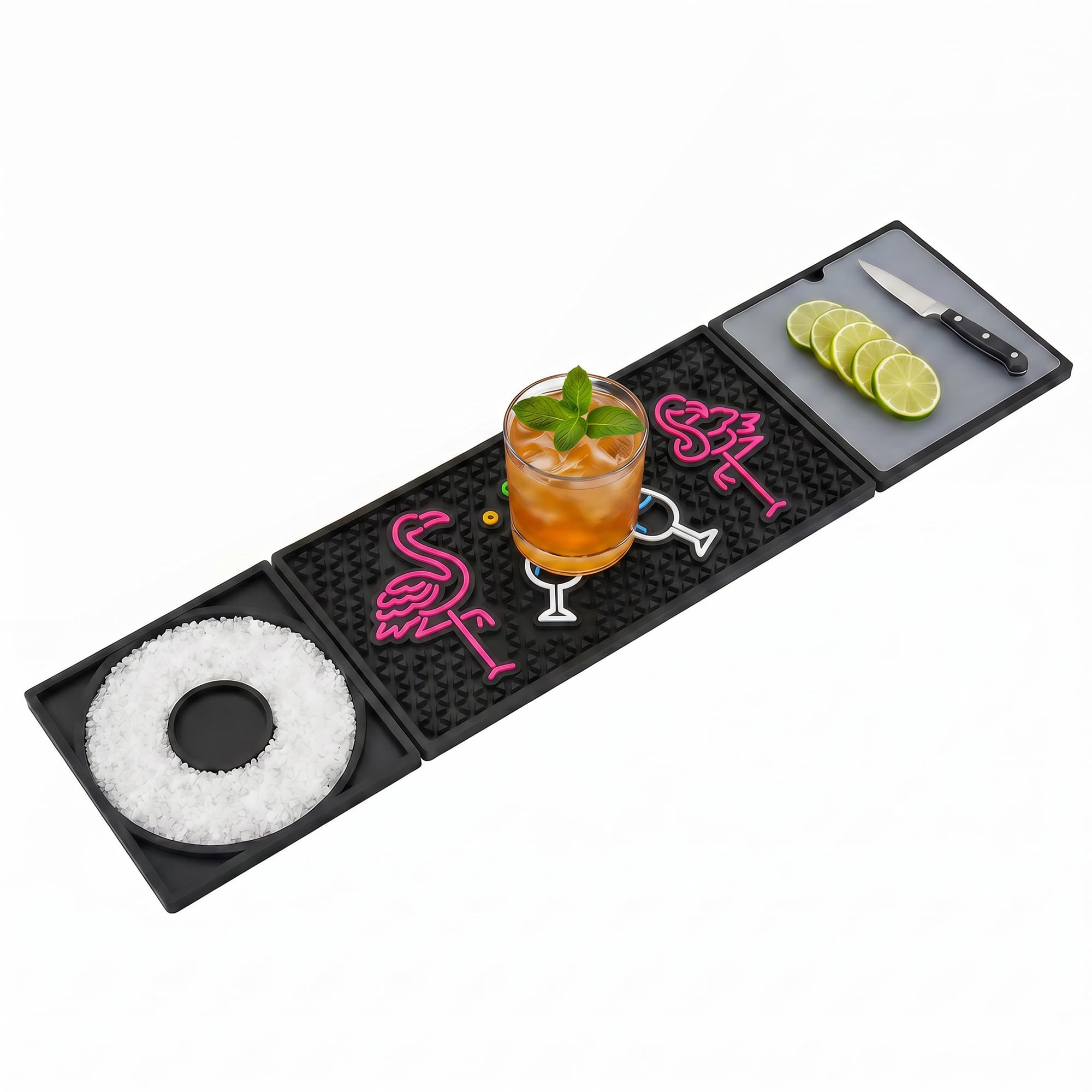 24x6 Trifold Bar Mat with Cutting Board,Flamingo Pattern
